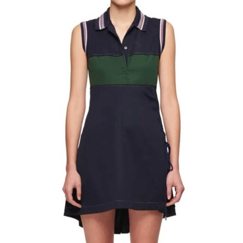 CARVEN Lace-Up Preppy Striped Cotton Pique Mini Polo Dress - Sz 42 (US Sz 10)